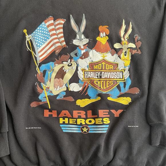 Vintage Harley Davidson Looney Tunes Taz 90s Sweatshirt 1993 Crew Neck Fun XL - Picture 5 of 8